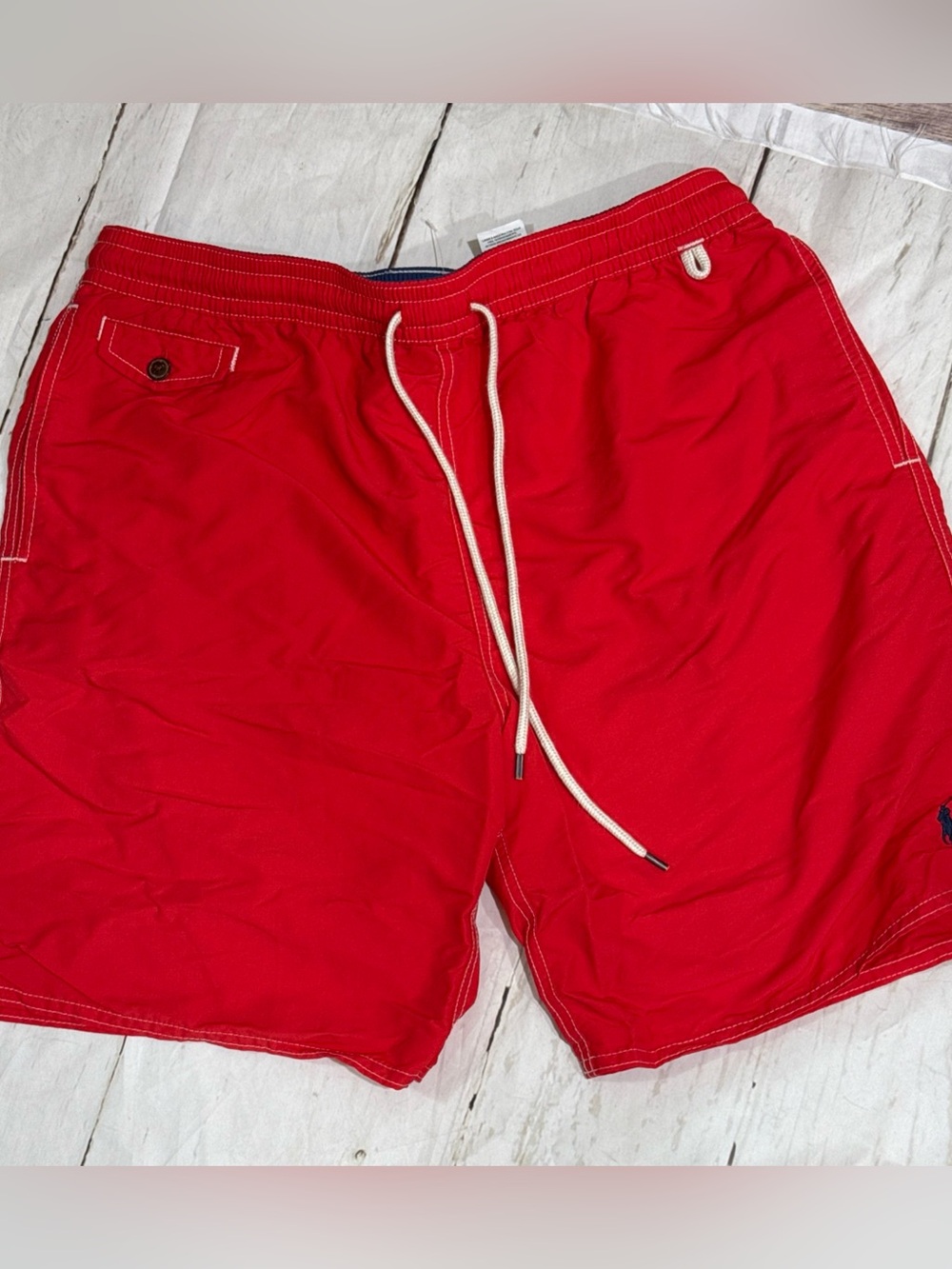 Polo Ralph Lauren Swimwear Mens Red Orange Drawstring Swim Trunks Size XL Vtg